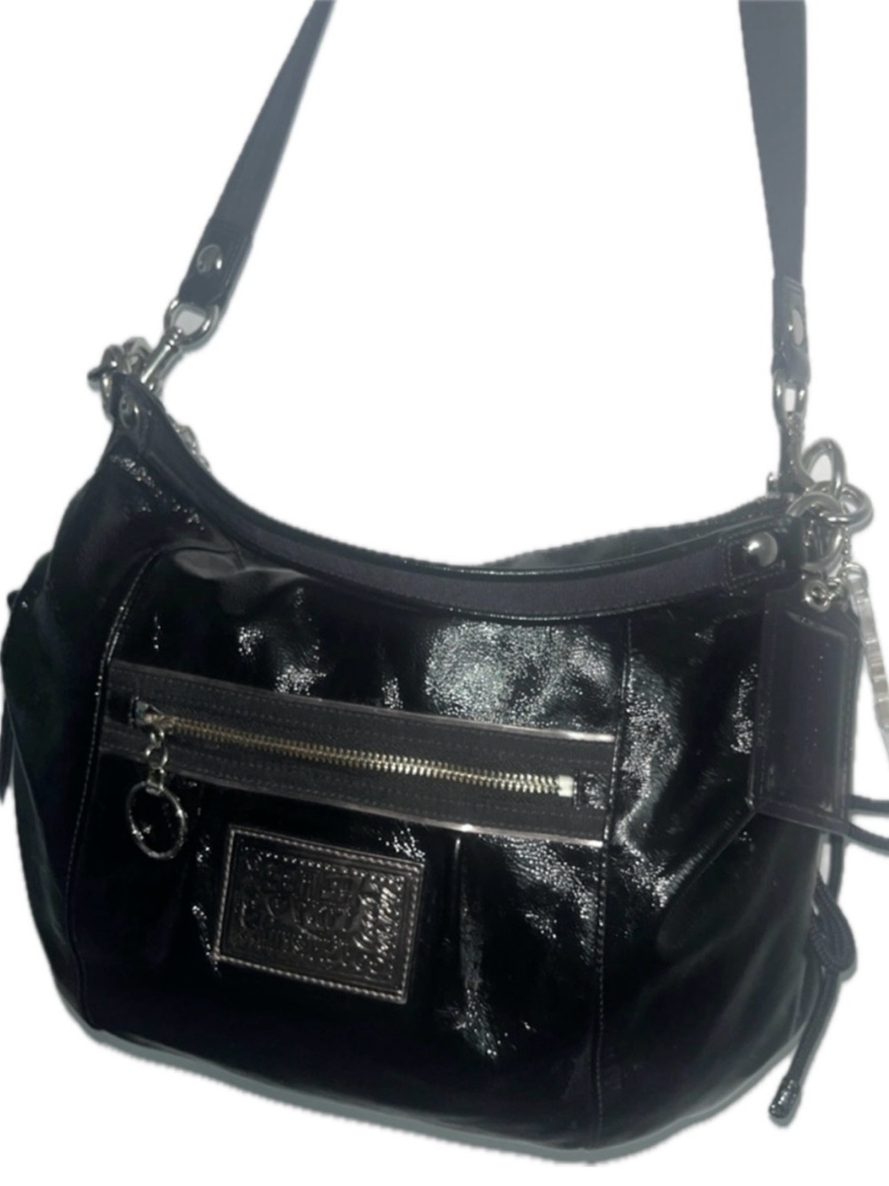 Coach Poppy Black Patent Leather Glam Hobo Bag Y2K McBling Chic w/ Hang Tags GUC